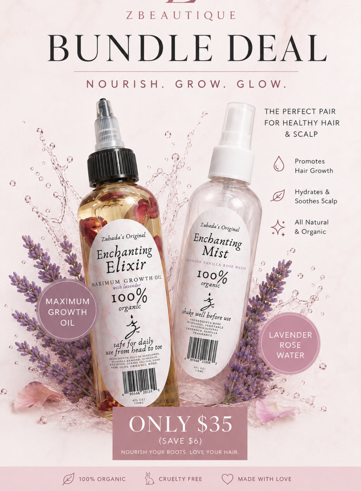 Zubada’s Maximum Growth Oil & Lavender Rose Water Duo